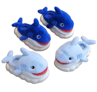 Chaussures en coton pour enfants et femmes, bleues, mignonnes, douces, confortables, moelleuses, chaudes, antidérapantes, semelle en plastique, requin, pour garçons et filles