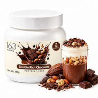 Poudre de shake protéiné 280g saveurs banane, crème de fruits rouges et cacao riche, complément protéiné faible en calories