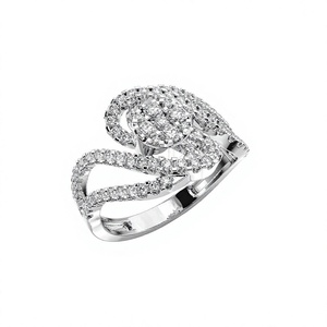 Anillo de cóctel de oro blanco de 14K con diamantes redondos compuestos de 1.60 CTW, diseño en espiral, con racimo pavé de diamantes cultivados en laboratorio, anillo llamativo para mujer - Product Image 2