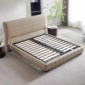 Modern Upholstered King <b>Bed</b> with Faux Leather <b>Frame</b> Soft Design Box Spring Style - Product Image 2