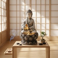 Fuente de Buda con Cascada Recirculante y Recipiente Luminoso - Regalo Relajante para Meditación, para Uso en Interiores y Exteriores