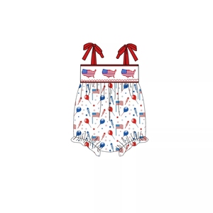 Nouvelle Arrivée 4 juillet 2022 Combinaison tricotée style boutique avec appliqué pour bébé fille, modèle bulle - Product Image 1