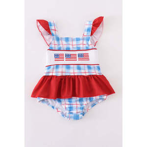 Maillot de bain une pièce de fitness à smocks et à carreaux brodés avec protection solaire UPF50+ 12M 160g - Product Image 5