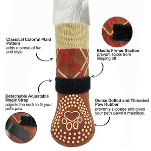 Protège-pattes de chien design antidérapants et imperméables, chaussettes respirantes pour animaux de compagnie pour l'intérieur et l'extérieur, chaussettes chaudes d'hiver pour chiots avec sangle - Product Image 2