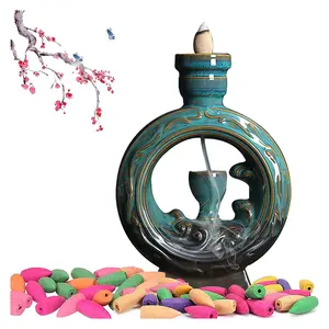 Backflow Incense Burner,Cool Things for Your Room,Home Fragrance Products with Color Cones, Tweezers, Mat