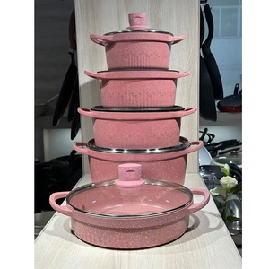 Vendita calda nuova 10 pezzi in granito metallo personalizzato colore Non bastone in alluminio casseruola <span class=keywords><strong>Set</strong></span> cottura - Product Image 1