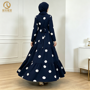 Robe Abaya <span class=keywords><strong>Kimono</strong></span> Deux Pièces en Polyester Bleu Marine pour Adultes, Kaftan Modeste Respirant avec Impression en Relief pour Femmes Musulmanes - Product Image 2