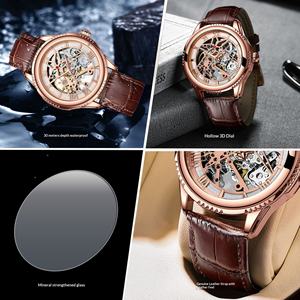 Luxury Hollow Automatic Mechanical <b>Watch</b> with Genuine <b>Leather</b> Metal Case Hands Dial Luminous Waterproof Fashion Men's <b>Watch</b> - Product Image 4
