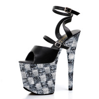 Sandales à talons hauts tendance à plateforme épaisse et bride cheville, brillantes et colorées, sexy, à bout ouvert, pour pole dance, 20 cm (8 pouces)