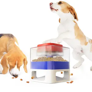 Dog Food Dispenser Container Toy with Button Feeder Treat Dispensing Dogs Toys to Slow Eating for Indoor Small Large Pet