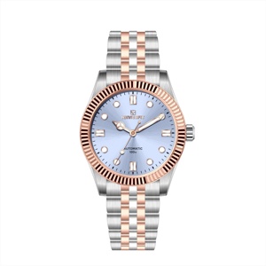 Relojes de Pulsera para Hombre de Dos Tonos Plateados de Acero Inoxidable 316L con Bisel Estriado y Esfera de Nácar OEM con Movimiento Automático 8215 - Product Image 2