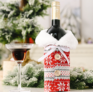 Elegante Bolsa de Regalo para Champán con Patrón de Copos de Nieve Tejidos, Decoraciones Navideñas para Fiestas, Funda para Botella de Vino - Product Image 3