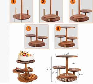 Bandeja escalonada de madera maciza, Soporte redondo de 5 capas para Postres, torre de soporte para cupcakes para postres - Product Image 5