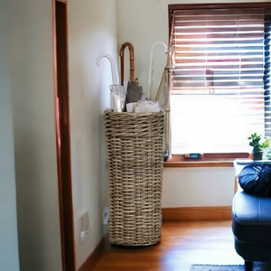 Convenient Sustainable Rustic Multifunctional Rounded Umbrella Storage <b>Basket</b> Natural Decorative Indoor Outdoor Bamboo Rattan - Product Image 1