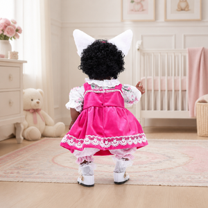 Muñeca Reborn Afroamericana de Vinilo de 18 Pulgadas con Orejas de Conejo, Vestido Rosa y Cabello Rizado Negro para Juego de Imitación - Product Image 6