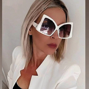 Occhiali da sole a occhio di gatto a fiocco 2024 irregolari oversize per donna marca di moda quadrato Chic occhiali da sole femminili eleganti neri occhi rossi - Product Image 3