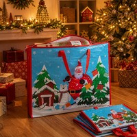 Sacs fourre-tout de Noël personnalisés avec logo, tissés, écologiques, avec poignées en sangle PP, taille moyenne, vente en gros, réutilisables pour les achats de fin d'année, États-Unis