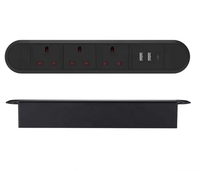 Multiprise de bureau encastrable pour mobilier de bureau, norme UE, 3 prises CA, 2 USB-A + USB-C, 16A, en alliage d'aluminium noir, pour table