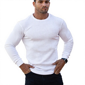 T-shirts décontractés pour hommes, col rond, coupe ajustée, manches longues, couleur unie, non tissé, séchage rapide, polyester/coton, pour le sport, collection automne - Product Image 3