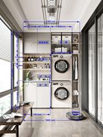 Meuble de buanderie modulaire personnalisé pour balcon avec ensemble lave-linge et sèche-linge intégrés, idéal pour appartements et centres commerciaux