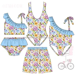 Puresun hot sale toddler girls bikini designs floral printing family bathsuit siblings set kids clothing swimwear