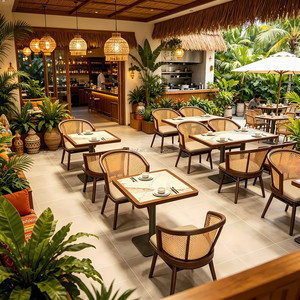 Chaise en <span class=keywords><strong>bois</strong></span> respirante avec dossier en <span class=keywords><strong>rotin</strong></span>, table en marbre à bordure en <span class=keywords><strong>bois</strong></span>, banquette décorative en <span class=keywords><strong>rotin</strong></span> pour restaurant du Sud-Est, stock de vente au détail - Product Image 2