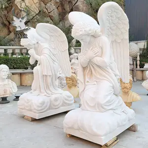 Custom Modern Outdoor Decoration Large Natural Marble Kneeling Angel Figure Statues Angel Garden Marble Statue
