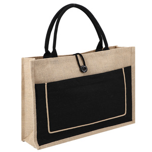 Sacs <span class=keywords><strong>de</strong></span> courses écologiques en <span class=keywords><strong>toile</strong></span> <span class=keywords><strong>de</strong></span> <span class=keywords><strong>jute</strong></span> naturelle personnalisés avec poignée en sangle <span class=keywords><strong>de</strong></span> coton, <span class=keywords><strong>sac</strong></span> fourre-tout réutilisable imprimé - Product Image 5