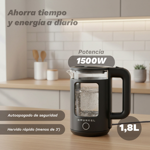 Bollitore elettrico Brunkel 1,8 l 1500 W nero con finestra per il livello dell'acqua per un bollimento rapido - Product Image 1