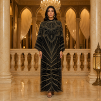 Robe longue Abaya de Dubaï à col rond, manches chauve-souris, brodée de sequins, en tulle, longueur maxi, robe de soirée perlée pour invitée de mariage