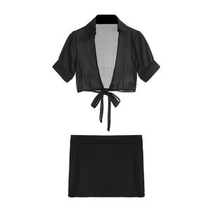 Sexy Dessous Rollenspiel OL Sekretärin Kurzarm Krawatte Strickjacke weißes Hemd Chiffon Bluse schwarzer Rock Uniform 088 - Product Image 6