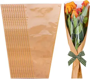 Flower Wrapping Bags Kraft Paper Floral Packing Sleeves Bouquet Bags Clear Flower Wrapping Sleeves for Birthday Gift