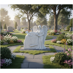 Estatua de Ángel para Lápida, Corazón de Ángel con Rosas, Monumento de Ángel de Pie - Product Image 1