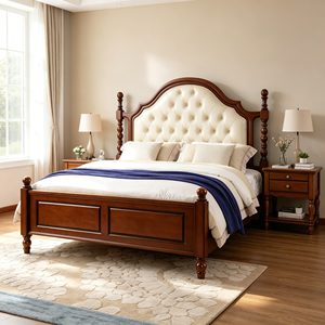 Base de Cama Tapizada Tradicional Tamaño Queen con Cabecera de Cuero Sintético y Postes de Madera - Product Image 6