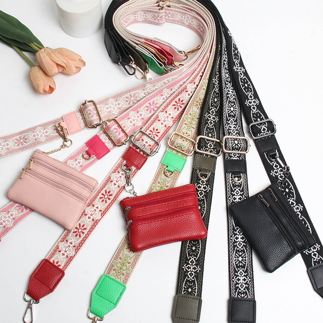 2026 Trendy Adjustable Crossbody Bag Strap with Detachable Wallet Pouch Comfortable Phone Lanyard Nylon Webbing Bulk