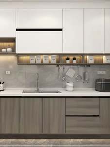 Meubles de cuisine modernes et minimalistes sur mesure, armoire multifonctionnelle, îlot de cuisine, style français, matériau de la carcasse en panneau mélaminé - Product Image 2