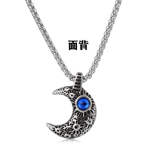 Colgante de luna de acero inoxidable yunnique con engaste de piedra roja para hombres y mujeres, joyería de regalo, cadena de 60 cm - Product Image 3