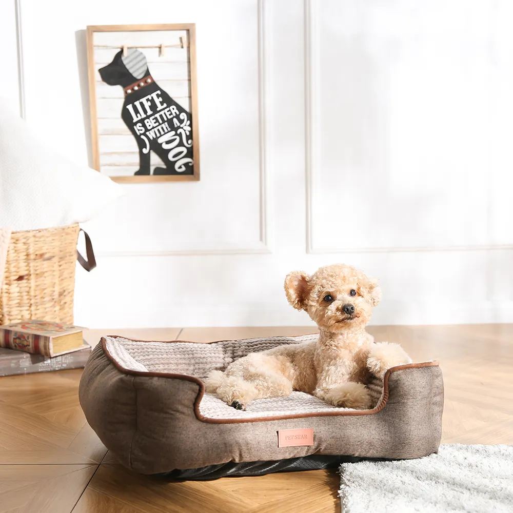 Produk hewan peliharaan OEM ODM baru kain Corduroy tempat tidur hewan peliharaan lembut tempat tidur anjing dengan sisi
