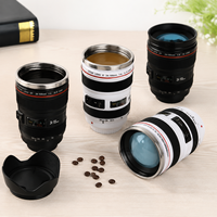 Mug à café personnalisé avec logo, 14 oz, en acier inoxydable à double paroi, isolé, anti-fuite, avec couvercle, en forme d'objectif d'appareil photo, idéal pour un cadeau