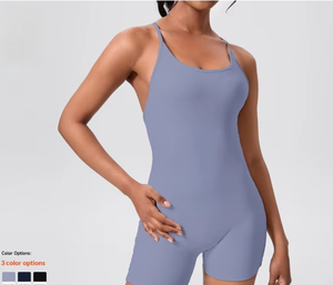 नई क्रॉस-बैक तंग निर्बाध एक-टुकड़ा योग सूट क्रिस्क्रोस स्ट्रैप महिलाओं के लिए रूच्ड बट स्पैक्स/नायलॉन सामग्री - Product Image 1