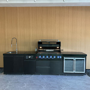 Table <span class=keywords><strong>de</strong></span> barbecue moderne en acier inoxydable avec évier intégré, armoire <span class=keywords><strong>de</strong></span> cuisine extérieure noire avec robinet <span class=keywords><strong>pour</strong></span> villa - Product Image 2