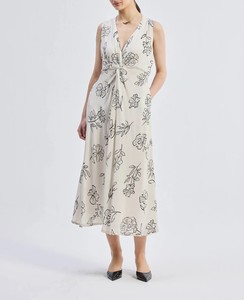 Black Vintage Sweet Floral Print Front-Tied Chiffon Breathable Washable Floor-Length Summer Autumn Spring Dress - Product Image 1