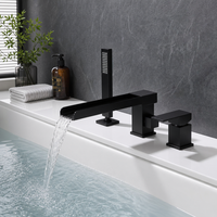 Robinet de baignoire cascade en acier inoxydable 304, finition or rose brossé, design moderne, avec douchette à main, double poignée carrée, vente en gros
