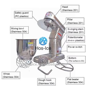 Mélangeur de pâte commercial pièces de mélangeur de nourriture batteur à oeufs électrique mélangeur de farine pour un usage domestique et <span class=keywords><strong>la</strong></span> fabrication de <span class=keywords><strong>boulangerie</strong></span> - Product Image 6