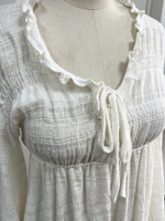Personnalisé couleur unie automne printemps lâche blanc mignon volants volant coton lin manches longues plissé Mini décontracté femmes robe pour dames