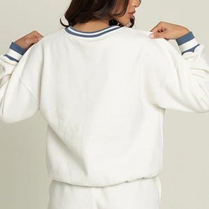 Maglioncino da Varsity di lusso dal Design personalizzato in Jersey di cotone 100% da <span class=keywords><strong>donna</strong></span> oversize <span class=keywords><strong>bianco</strong></span> girocollo ricamato - Product Image 2