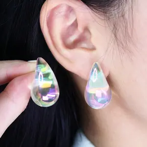 Moda design personalizado simples brincos gota nova cor ilusão acrílico transparente água gota brincos jóias para as mulheres