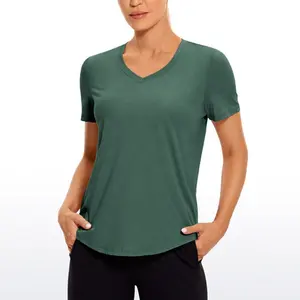 新款上市弹力v领健身房绿色耐用女士瑜伽女式t恤