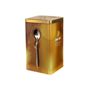 Aangepaste Vierkante Blik Metalen Doos Voor Thee & Koffie Verpakking Compleet Met Lepel Inbegrepen - Product Image 1