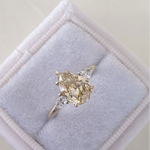 Anillos de Plata de Ley 925 con Piedra de Cristal en Forma de Pera Amarilla de Moda Personalizada para Mujer, Anillos de Compromiso y Boda - Product Image 2